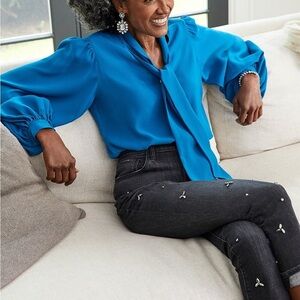 Chico’s Long-Sleeve Crepe Tie-Neck Blouse NEW!